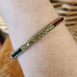 Green Tan Red Rhinestone‎ Bangle Bracelet